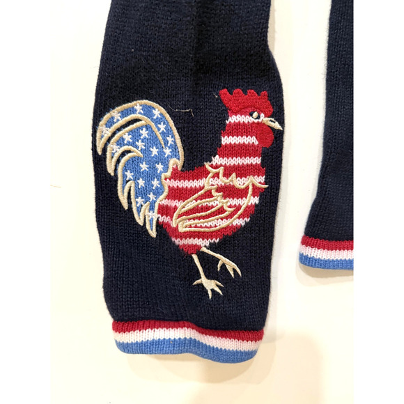Vintage Rooster Sweater Women MED Navy Blue Red White Patriotic USA Flag Knit - Picture 4 of 7